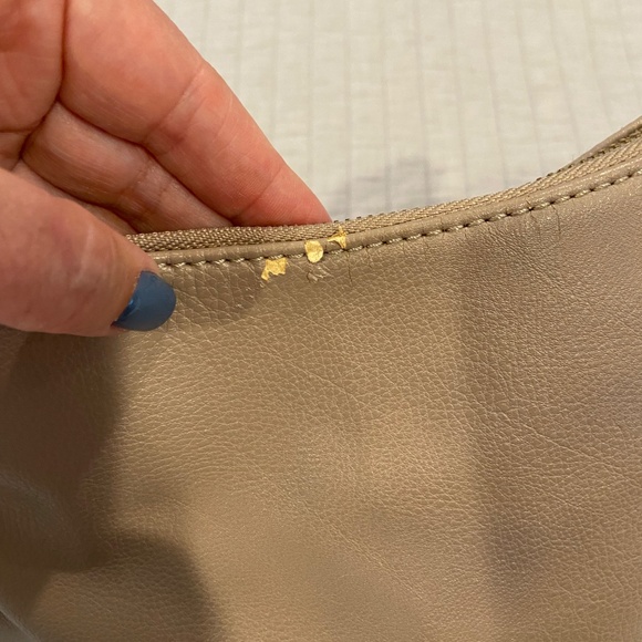 Anne Klein Light Taupe Faux Leather Shoulder Bag with Gold-Toned Hardware - Picture 7 of 13